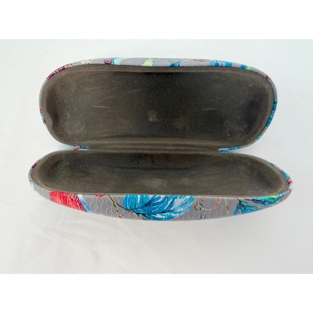 Floral‎ Bird Print Hard Shell Eyeglass Case Grey Botanical Nature Preppy 103-113